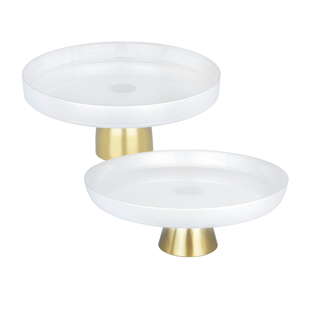 Cake Stand Glass White / Gold Legs